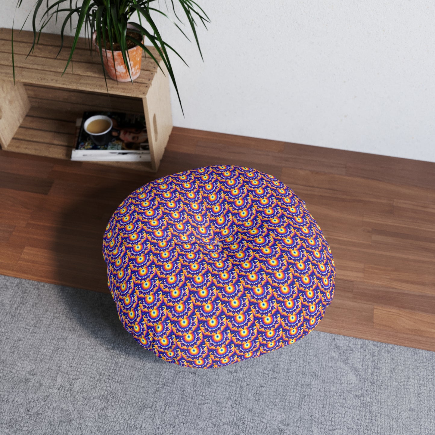 Purple Indigo Yoga Pillow Tufted Floor Pillow, Round Meditation Pillow