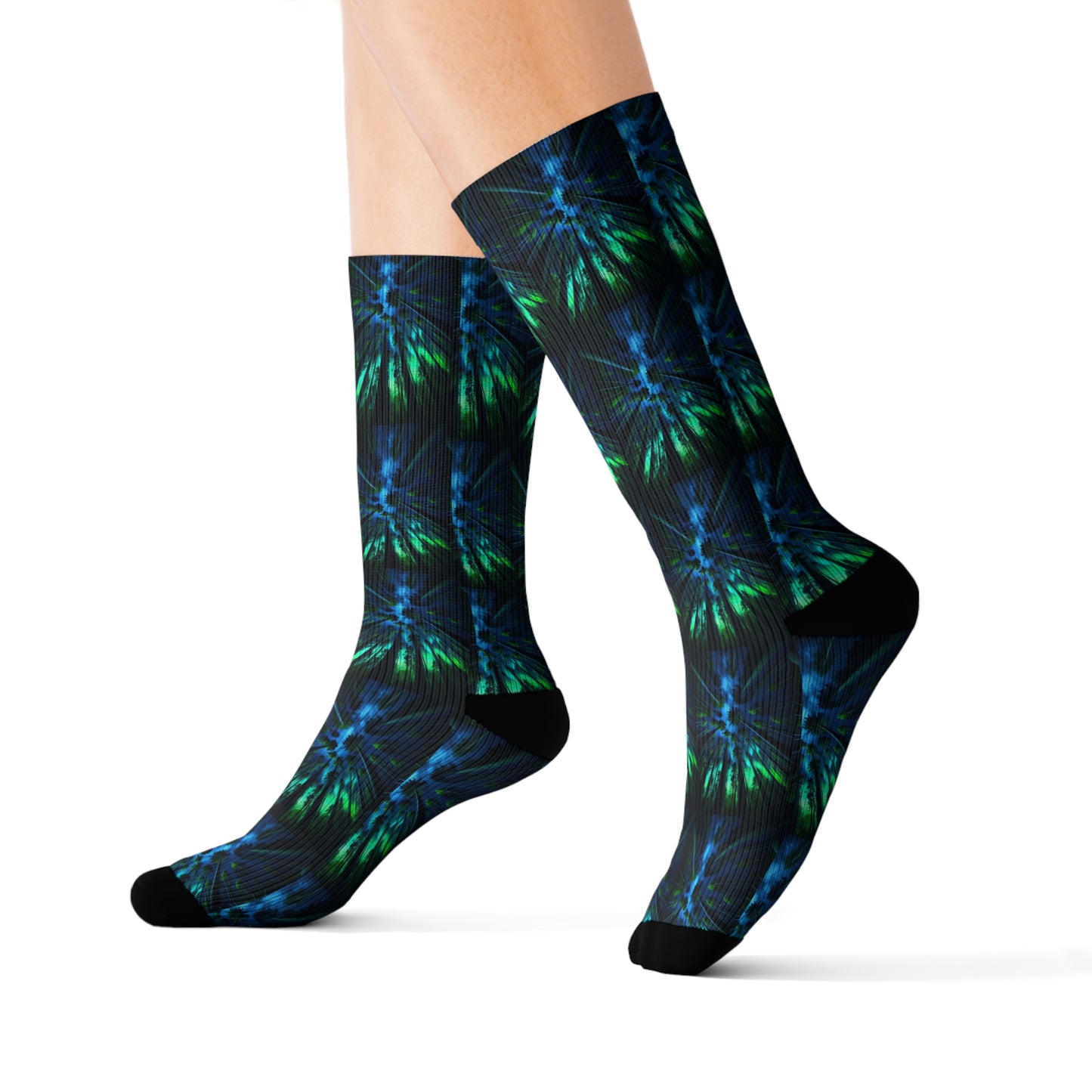 Socks Abstract Forest Print in Blue Teal and Green