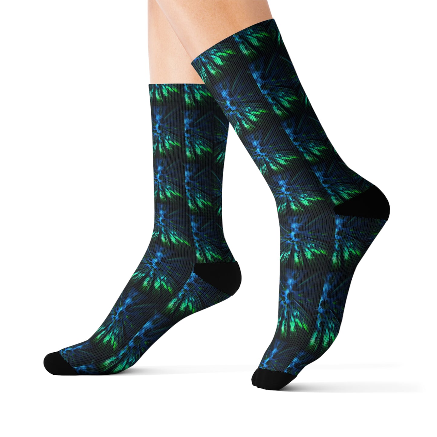 Socks Abstract Forest Print in Blue Teal and Green