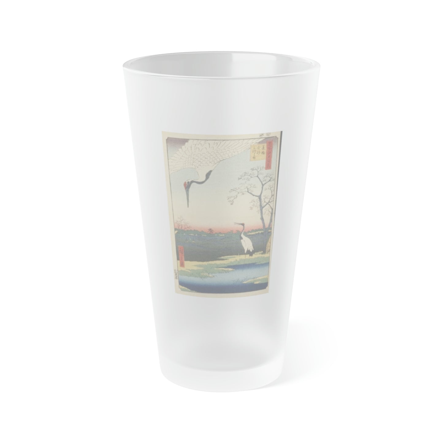 Frosted Pint Glass, 16oz Cranes